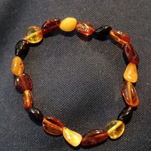 Unisex 7 inch Multi Colored Genuine Baltic Amber stretch bead bracelet